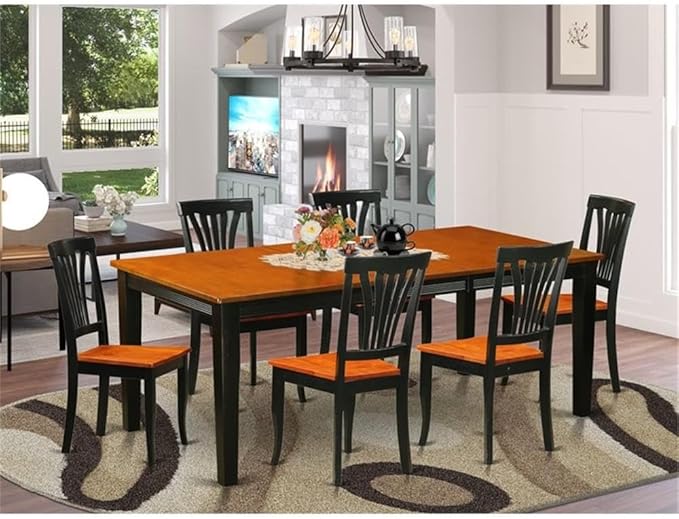 East West Furniture QUAV7-BCH-W 7 Piece Modern Dining Table Set Consist of a Rectangle Wooden Table with Butterfly Leaf and 6 Kitchen Dining Chairs, 40x78 Inch, Black & Cherry