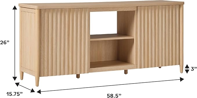 Walker Edison Scandinavian Reeded TV Stand with Storage for up to 70" TV Coastal Oak