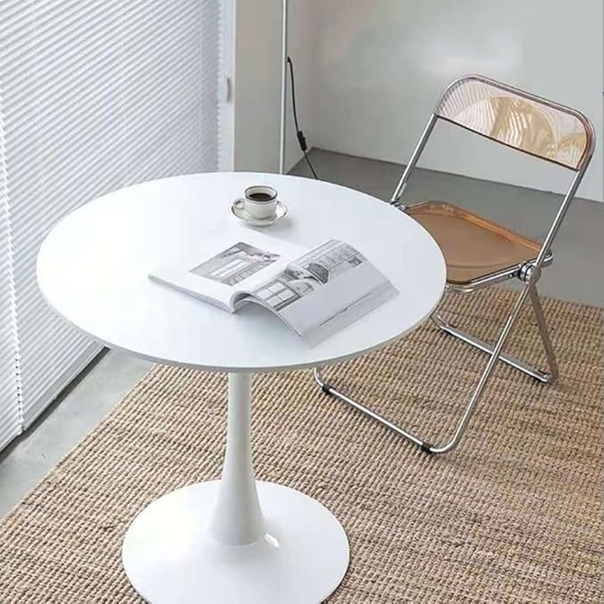31.2" Tulip Dining Table, White, Perfect for 2-4 People, Mid-Century Modern Style, Round MDF Top with Sturdy Base for Dining Room, Living Room, Cafe