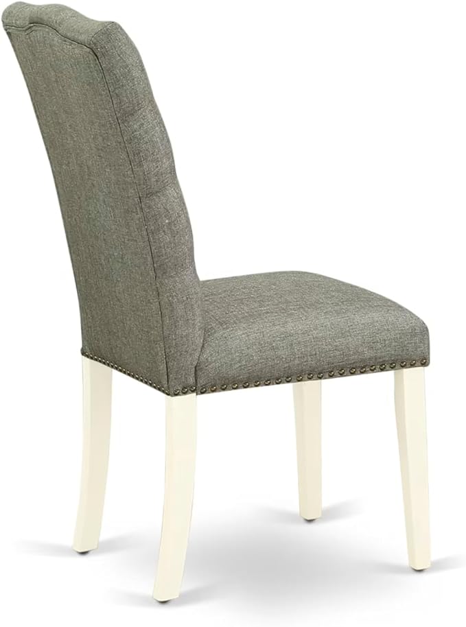 East West Furniture V077EL207-9 9 Piece Kitchen Table & Chairs Set Includes a Rectangle Dining Room Table with V-Legs and 8 Gray Linen Fabric Parson Dining Chairs, 40x72 Inch, Multi-Color