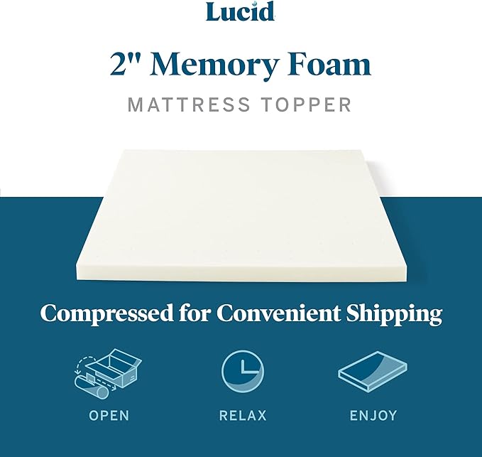 LUCID 2 Inch Traditional Foam Mattress Topper - Hypoallergenic - Ventilated - Conforming Support - California King