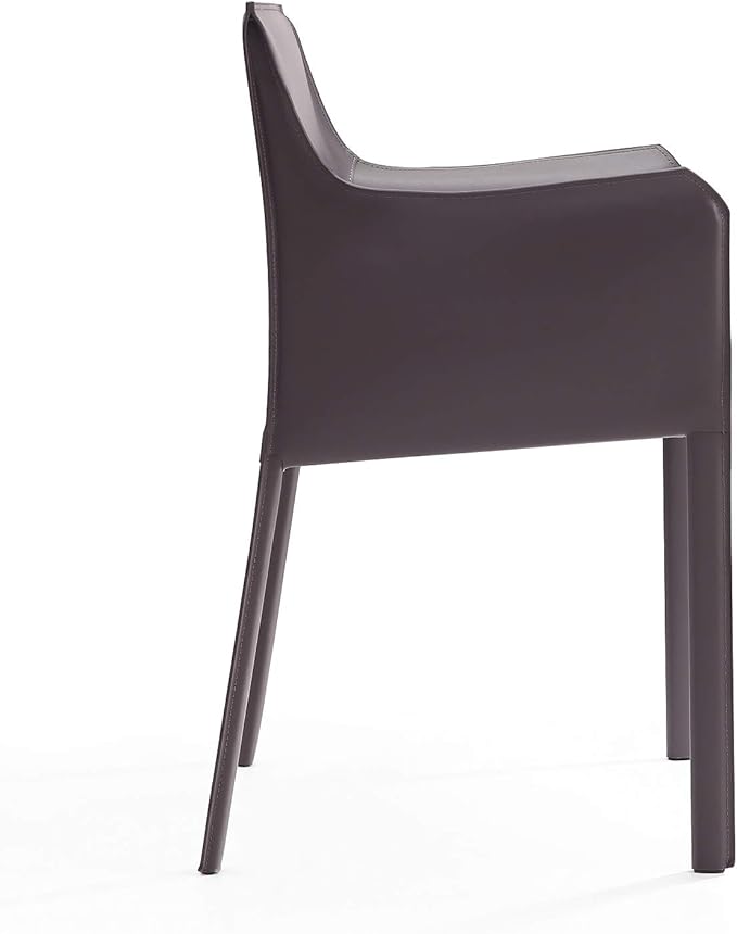 Manhattan Comfort Paris Modern Saddle Leather Dining Chairs, Metal Frame, Comfortable Padded Seat, Fully Assembled Armchair Accent Furniture, Set of 2, Grey