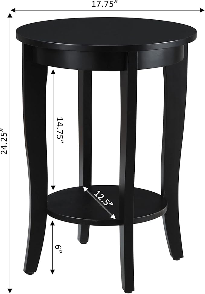Convenience Concepts American Heritage Round End Table, Black