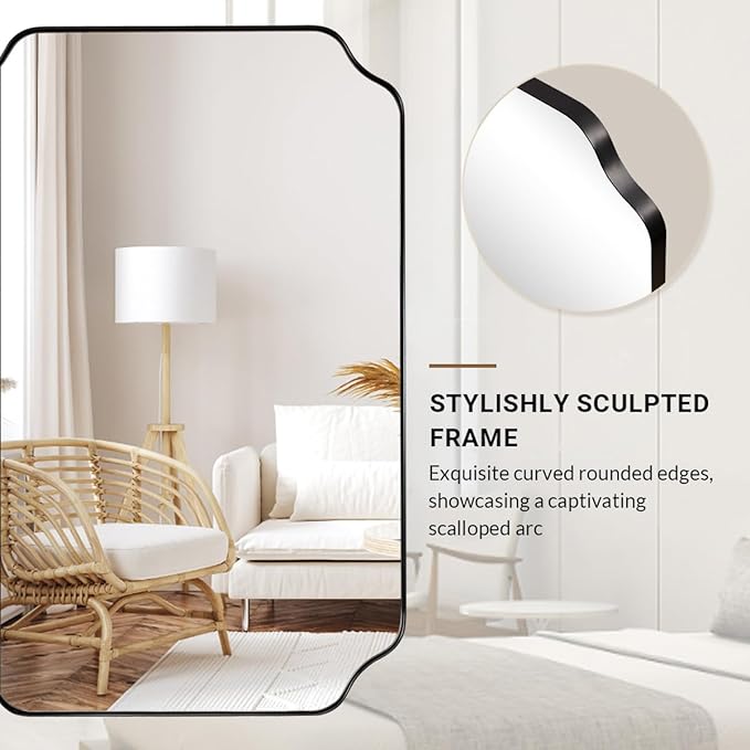 ANDY STAR Black Bathroom Mirror, 22x30 Inch Asymmetrical Mirror, Irregular Wall Mirror in Stainless Steel Metal Frame, Modern Scalloped Mirrors Ideal for Bathroom, Bedroom (Horizontal/Vertical)