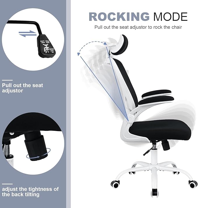 Office Chair Ergonomic Desk Chair Comfort Adjustable Height with Wheels，Lumbar Support Mesh Swivel Computer Home Office Study Task Chair Black & White