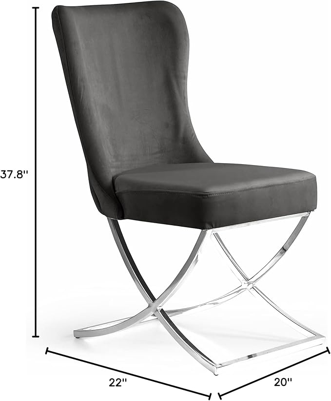 Ottomanson Royal Dining Chairs Set of 6 – Upholstered Tufted Microfiber, Assembled, Silver Metal Legs, Beech Wood Frame, 350 lb Capacity, Gray