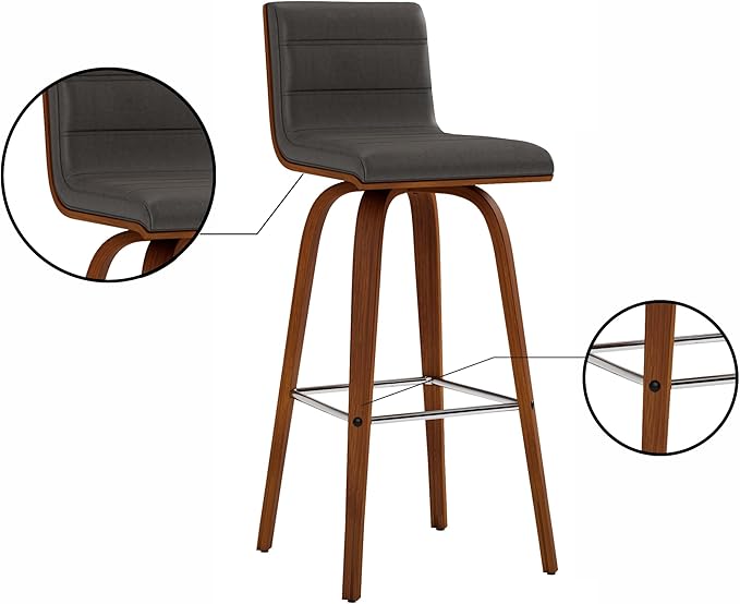 Vienna 30" Swivel Bar Stool in Walnut Wood Finish with Gray Faux Leather - Set of 3