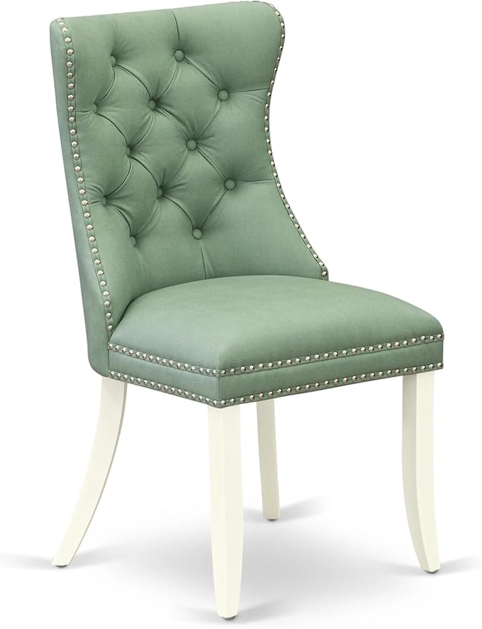 East West Furniture LGDA9-LWH-22 9 Piece Dining Set Consists of a Rectangle Dining Table with Butterfly Leaf and 8 Polyester Fabric Chairs, linen white