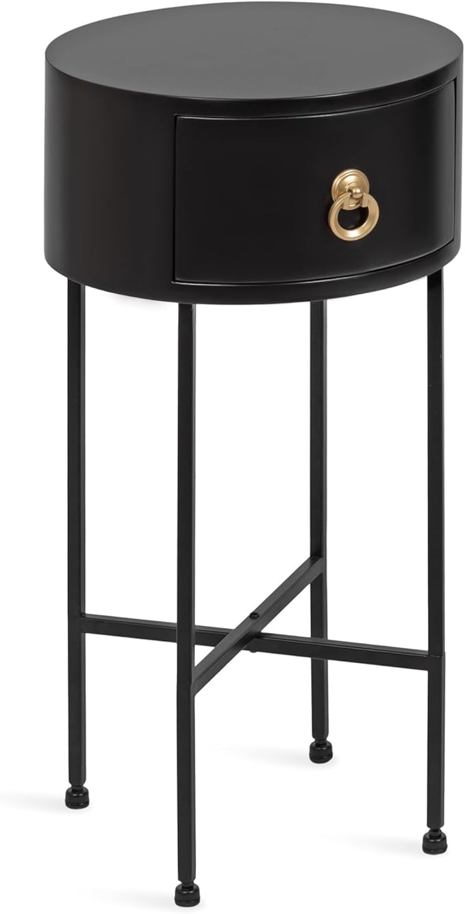 Kate and Laurel Decklyn Decorative Glam Round Side Table, 14 x 14 x 24, Black and Gold, Modern Circle Living Room Table with Pull Drawer for Useful Storage