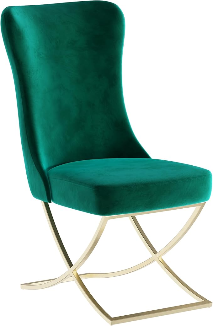 Ottomanson Royal Dining Chairs Set of 6 – Upholstered Tufted Microfiber, Assembled, Gold Metal Legs, Beech Wood Frame, 350 lb Capacity, Green