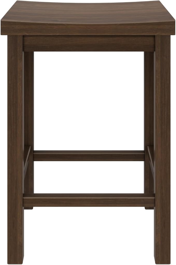 Grain & Grove Smith Collection Solid Wood Counter Height Bar Stool, 24-Inch Saddle Seat Backless Stool, Ideal for Kitchen Island, Dining, or Home Bar Seating, Walnut