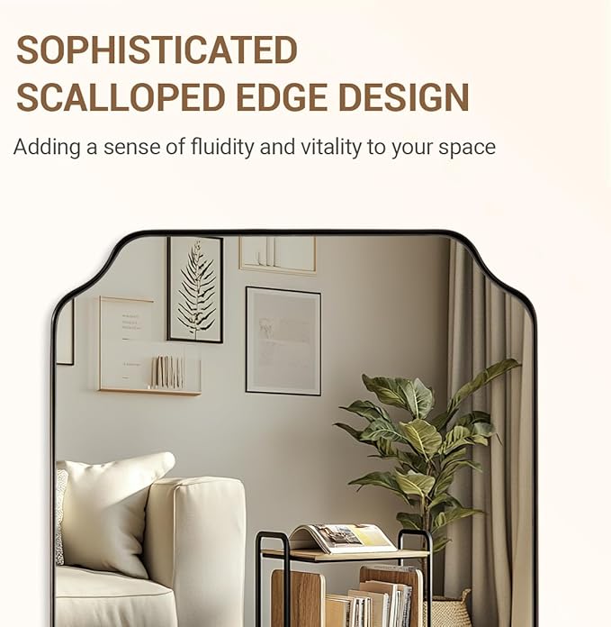 ANDY STAR Rectangle Mirror 30x40 Inch, Brushed Bronze Scalloped Mirror for Bathroom, Rust-Proof Stainless Steel 1" Frame, Antique Scalloped Edge Design Ideal for Home Decor