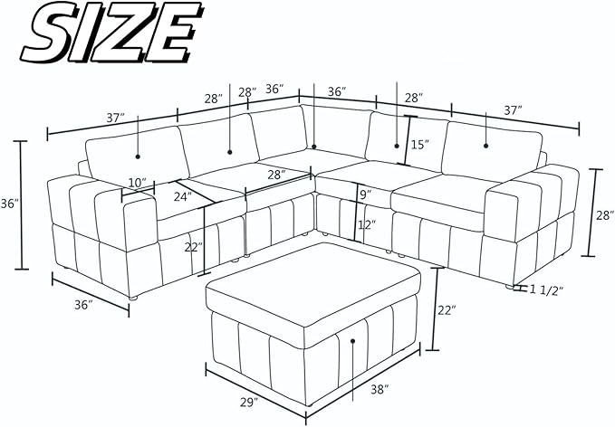Sectional Couches for Living Room, 101″ Modular Sectional Sofa with Ottoman, Modern Lounge Corner L Shaped Couch for Bedroom, Grey