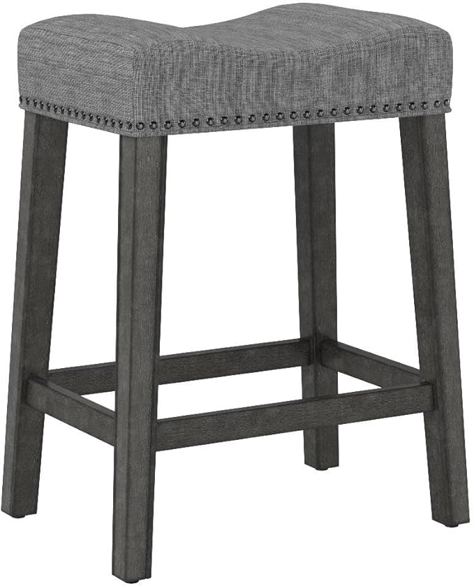 Roundhill Furniture Coco Upholstered Backless Saddle Seat Counter Stools 25.5" Height, Set of 2, Gray