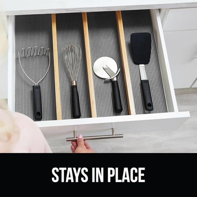 GORILLA GRIP powerGRIP Drawer Shelf and Cabinet Liner, Thick Strong Hold, Non-Adhesive Liners Protect Kitchen Cabinets and Cupboard, Bathroom Drawers, Easy Install, Breathable Mat, 20" x20', Gray
