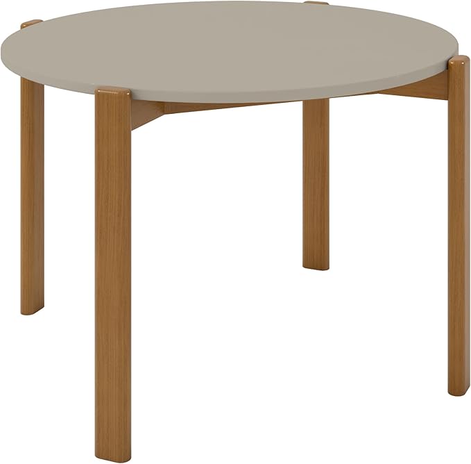 Manhattan Comfort Gales 46-Inch Mid Century Modern Round Dining Table for 2-4 Person, Minimalist Home Furniture with Solid Eucalyptus Wood Legs, Off White