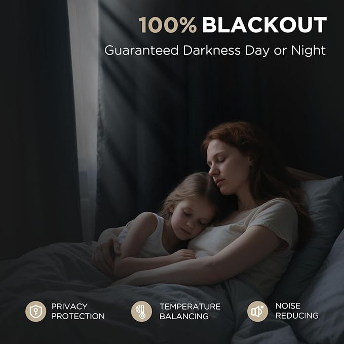 Joydeco 100% Blackout Curtains for Bedroom - Natural Linen Curtains 100" W x 96" L Long, Thermal Insulated 1 Panels Light Grey. Room Darkening Light Blocking Drapes for Living Room