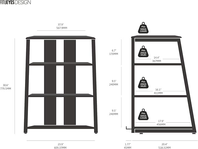FITUEYES Design 4-Tier AV Media Stand Corner Shelf Stand Wooden Corner Shelves Component Cabinet Stereo Rack Audio Tower with Height Adjustable Wooden Shelves for/Xbox One/ps4 (Black)