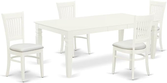 East West Furniture LGVA5-LWH-C 5 Piece Dining Set Includes a Rectangle Dining Room Table with Butterfly Leaf and 4 Linen Fabric Upholstered Kitchen Chairs, 42x84 Inch, Linen White