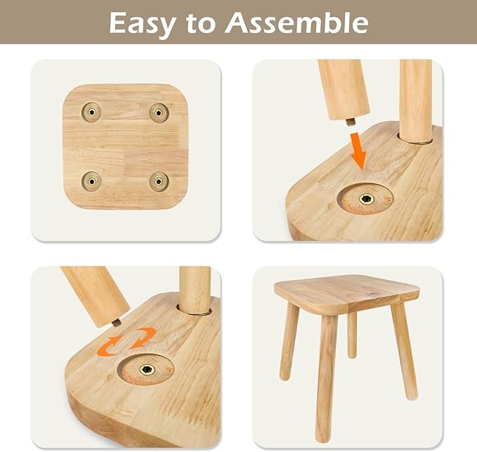 BEE&OAK Wooden Step Stools for Adults, Solid Rubber Wood Non-Slip Step Foot Stool, Heavy Duty 300 lbs One Step Stool for Bedroom, Bathroom, Kitchen,Outdoor (Natural, 11" (D) x 11"(W) x 11.8"(H))