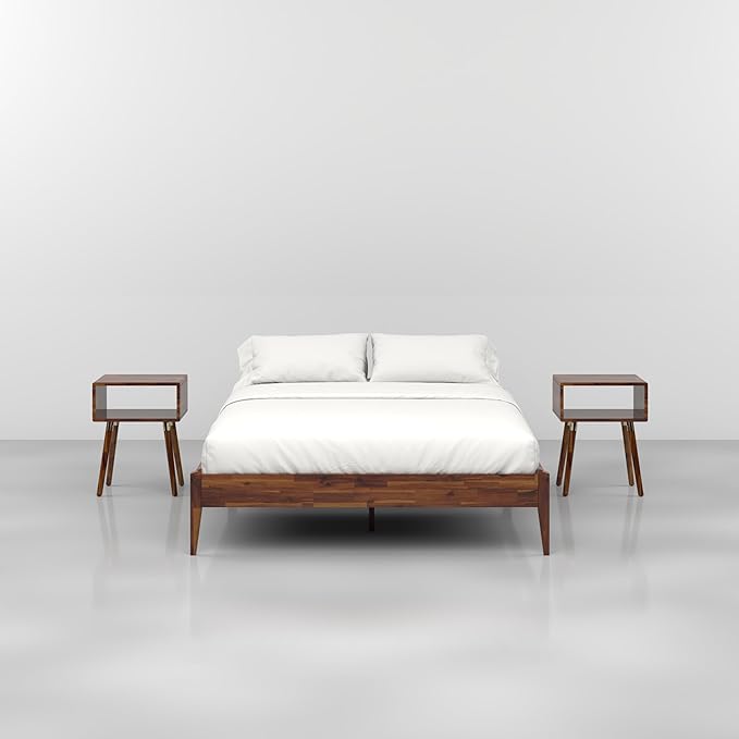 Bme Dinkee 15-Inch Solid Wood Queen Platform Bed Frame - Japanese Joinery, Minimalist Style - Wood Slats, Easy Assembly, No Box Spring Needed - Chocolate