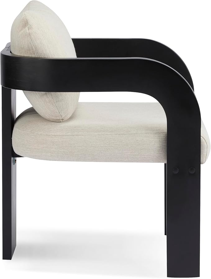 Christopher Knight Home Yorick Modern Dining Chair Set of 2 with Cushion, Solid Wood Dining Room Armchair Set, Curved Backrest Kitchen Side Chair, Living Room Comfy Extra Seat, Black+Beige