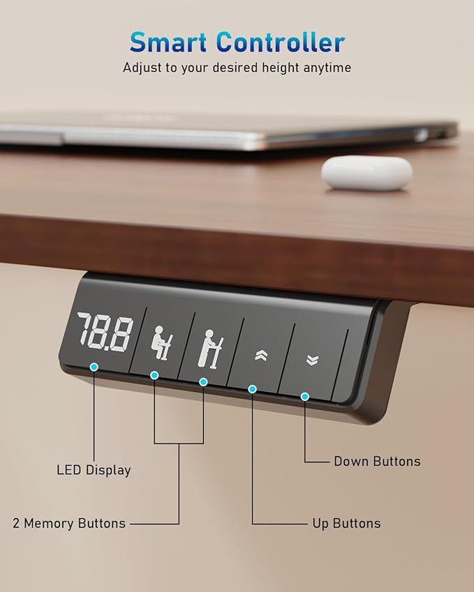 Small Height Adjustable Electric Standing Desk, 31.5" x 23.6" Sit Stand up Desk with Splice Board, Ergonomic Rising Computer Home Office Desk Table with Memory Preset, Black Frame/Walnut Top