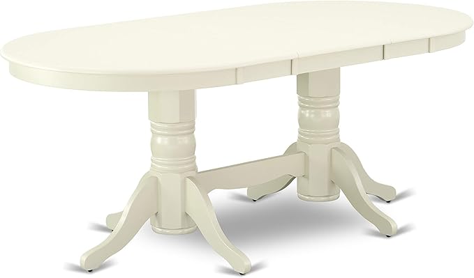 East West Furniture VAAD9-LWH-LC 9 Piece Kitchen Table & Chairs Set Includes an Oval Dining Room Table with Butterfly Leaf and 8 Faux Leather Upholstered Chairs, 40x76 Inch, Linen White