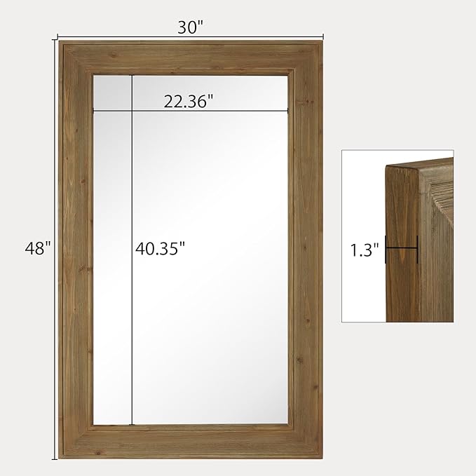 WallBeyond Rustic Wood Framed Mirror, 30" x 48" Farmhouse Decorative Wall Mirror, Vintage Solid Wood Rectangular for Bathroom, Entryway & Living Room, Natural