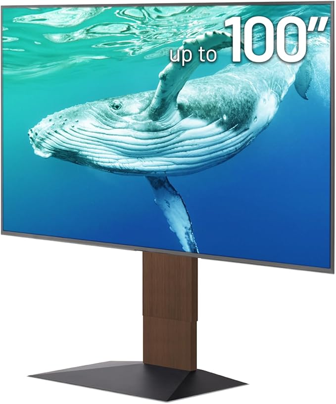 WALL V4 | Sleek Shallow Floor TV Stand for Extra Large 50-100 Inch | Walnut | for Large Screens | Living Room and Bedroom, Space Saving, Adjustable Mount, No Drill, Japan-Engineered Design