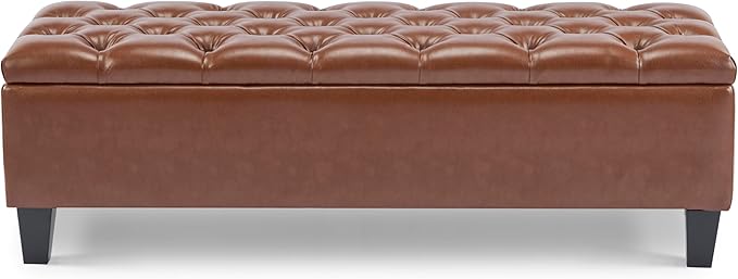 Christopher Knight Home Ottilie Faux Leather Storage Ottoman Bench, Wooden Rectangular Ottoman with Storage, Bedroom End of Bed Foot Stool, Entryway Ottoman Footrest, Living Room Extra Seat, Brown