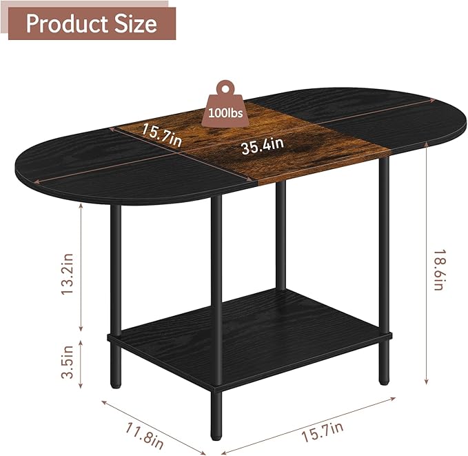 Small Round Coffee Table, 2-Tier Oval Center Table with Storage and Open Shelving, Minimalist Display Center Table for Living Room, Small Space, Home Office, Brown & Black