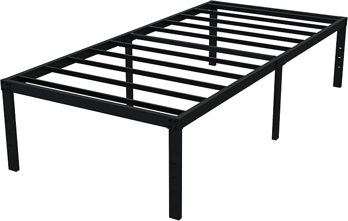 18 Inch Twin Bed Frames No Box Spring Need, Metal Platform Bed Frame Twin Size with High Storage, Eassy Assembly 2,500 Lbs Heavy Duty Bedframes, Black