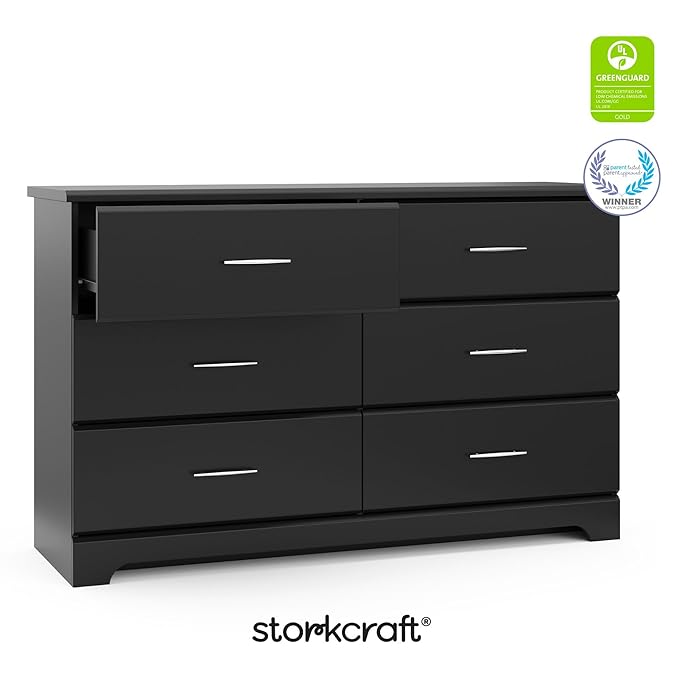 Storkcraft Brookside 6-Drawer Dresser (Black) – GREENGUARD Gold Certified, Nursery & Kids Storage, Nursery Essentials, Kids Room Storage, Durable Bedroom Dresser