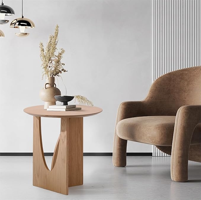Get Set Style Round End Table Accent Side Table Circle Wood Corner Table Small Modern Coffee Table for Living Room or Bedroom Nightstand (Natural Finish)