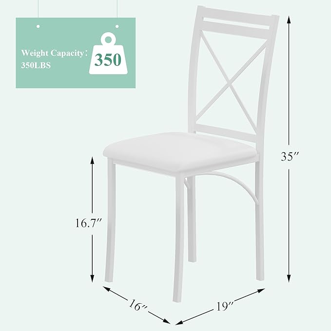 VECELO Metal Dining Chairs Set of 4, Steel Legs and PU Leather Cushion Seats for Kitchen, Living Room, White