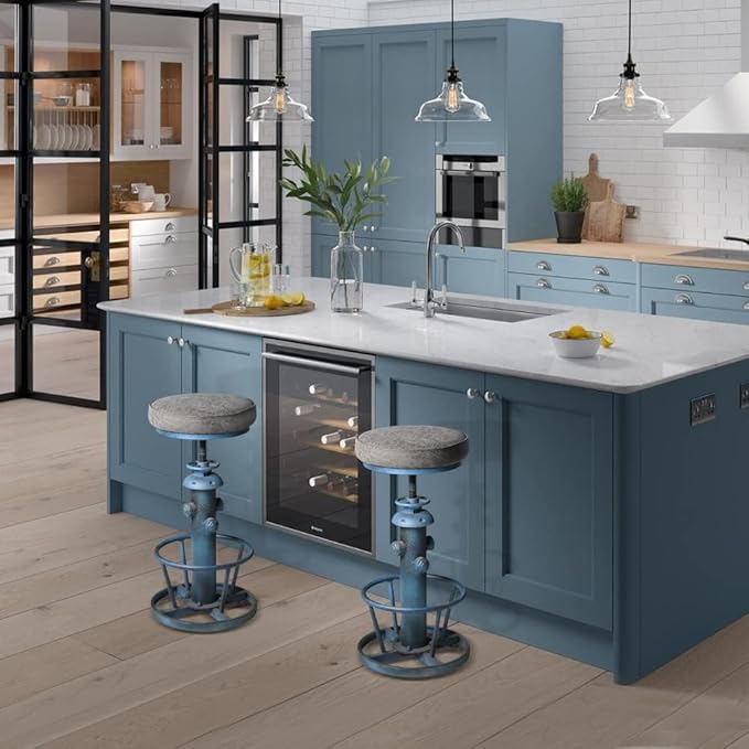 Industrial Bar Stool with Cushioned PU Seat 24.8-30.3inch Height Adjustable Vintage Counter Stools for Kitchen Island Farmhouse Fire Hydrant Design Coffee Chair