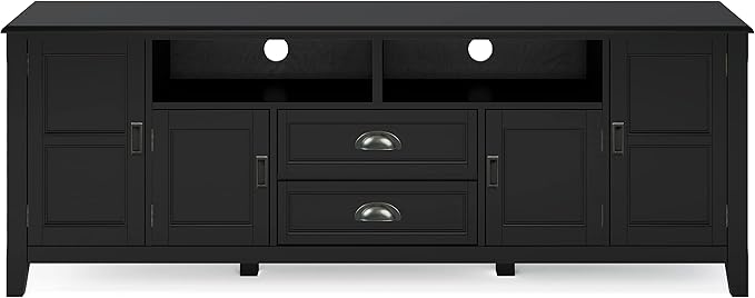 SIMPLIHOME Burlington SOLID WOOD 72 Inch Wide Transitional TV Media Stand in Black for TVs up to 80 Inches, For the Living Room and Entertainment Center
