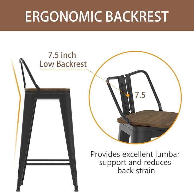 30 Inch Swivel Bar Stools Set of 4, Counter Height Bar Stools with Low Back, Metal Industrial Bar Chairs for Kitchen Island (Matte Black)