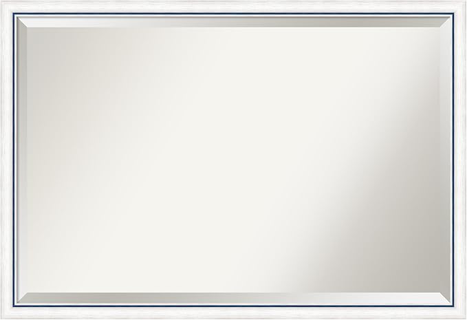 Amanti Art White Bathroom Mirror for Over Sink, 26x38 Morgan White Blue Rectangle Vanity Mirror, Large Modern Contemporary Wood Frame, Hangs Horizonally and Vertically, Bathroom Wall Decor, Beveled