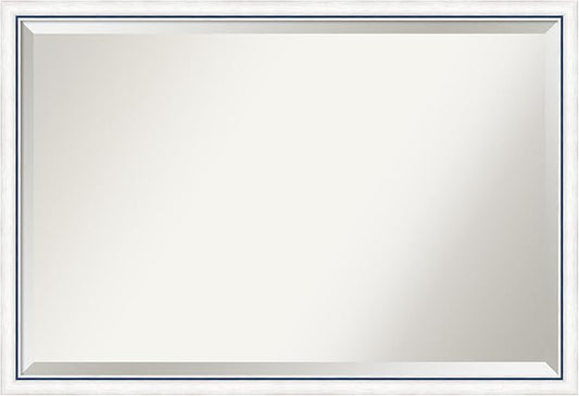 Amanti Art White Bathroom Mirror for Over Sink, 26x38 Morgan White Blue Rectangle Vanity Mirror, Large Modern Contemporary Wood Frame, Hangs Horizonally and Vertically, Bathroom Wall Decor, Beveled
