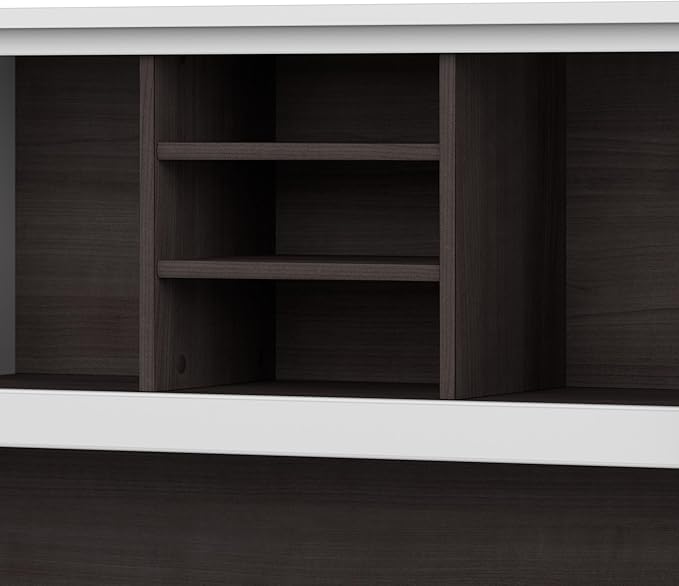 Bush Furniture Somerset 72W 3 Position Sit to Stand L Shaped Desk with Hutch in White and Storm Gray