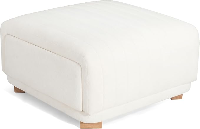 Christopher Knight Home Reyno Upholstered Ottoman with Storage for Living Room, Chenille Fabric Storage Ottoman Foot Rest with Side Drawers, Modern Square Coffee Table with Wooden Frame, Light Beige