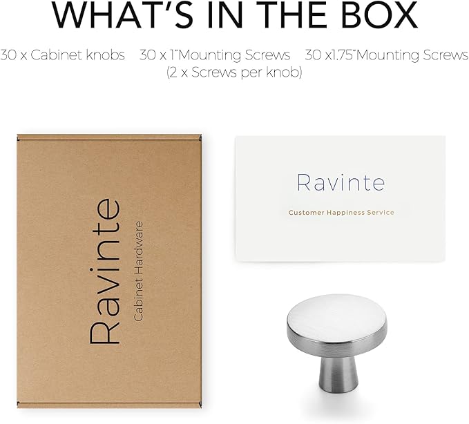 Ravinte 30 Pack Drawer Pulls 1-1/4 Inch Kitchen Cabinet Knobs Brushed Nickel Solid Round Dresser Knobs Simple Cabinet Hardware for Cupboard Drawer Handles