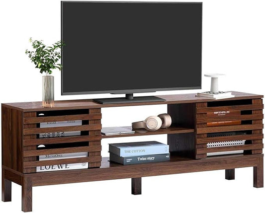 HollyHOME Wood TV Stand for TVs up to 65", Mid Century TV Stand with Storage, Modern Entertainment Center with Fence Door, Accent TV Media Console Table for Living Room, 53"(L), Retro Brown
