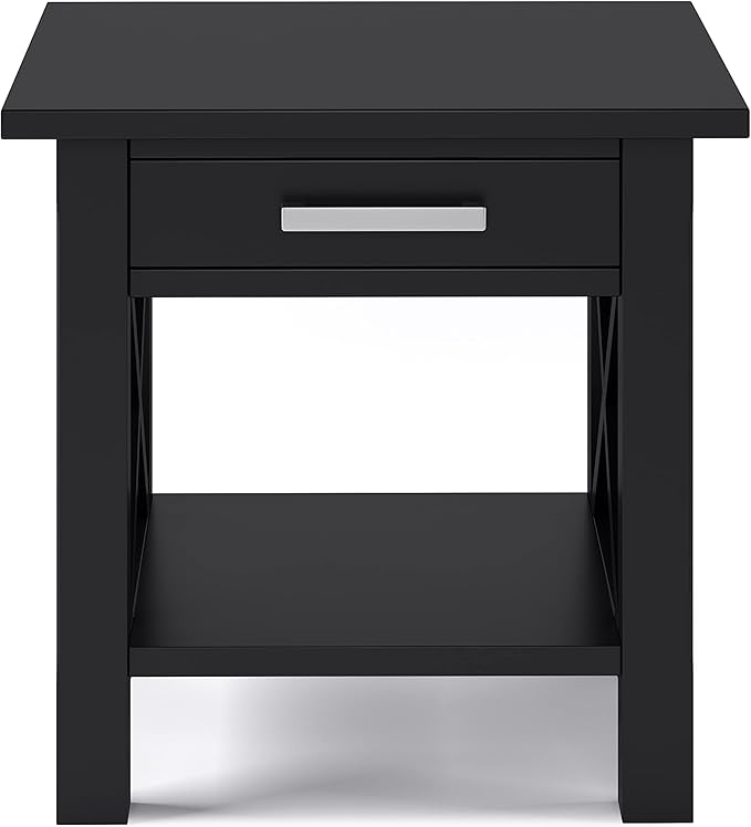 SIMPLIHOME Kitchener SOLID WOOD 21 inch Wide Square Contemporary End Table in Black for the Living Room and Bedroom