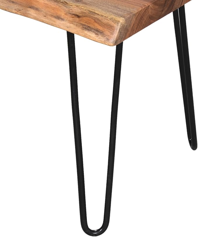 Alaterre Furniture Natural Live Edge End Table - 15” x 20” x 27” Acacia Wood Side Table with Metal Hairpin Legs and Protective Floor Pads - Mid Century Modern Living Room Furniture (Natural)