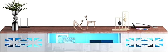 Floating TV Stand, 71" Floating Entertainment Center Wall Mounted,Floating Wall Mounted TV Shelf with Led Lights and Power Outlet,Modern High Gloss tv Cabinet Media Console with Storage