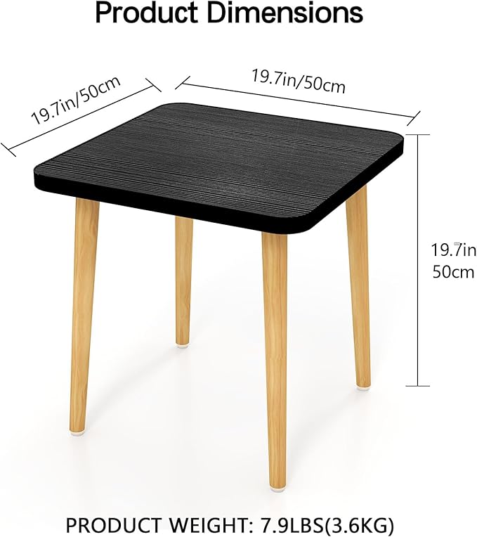 Simple End Table,Modern Side Table with 4 Solid Wood Sturdy Legs for Living Room,Nightstand Bedside Table for Bedroom Balcony (Black)