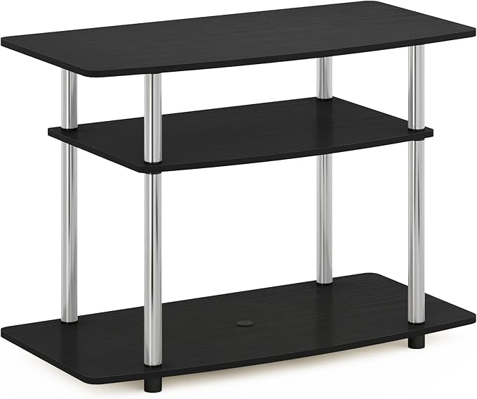 Furinno Turn-N-Tube No Tools 3-Tier Entertainment Center TV Stand for TV up to 32 Inch, Stainless Steel Tubes, Americano/Chrome